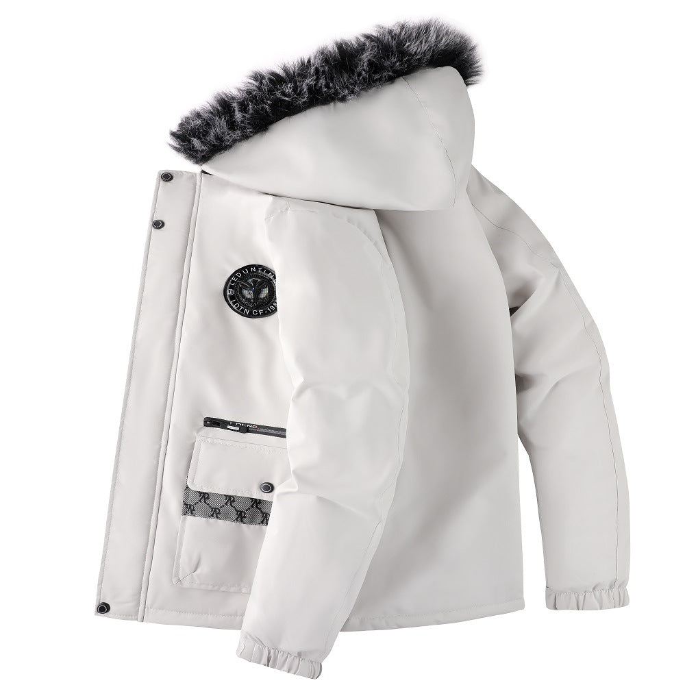 Men's Hair Collar Padded Thickened Cotton Coat Jacket