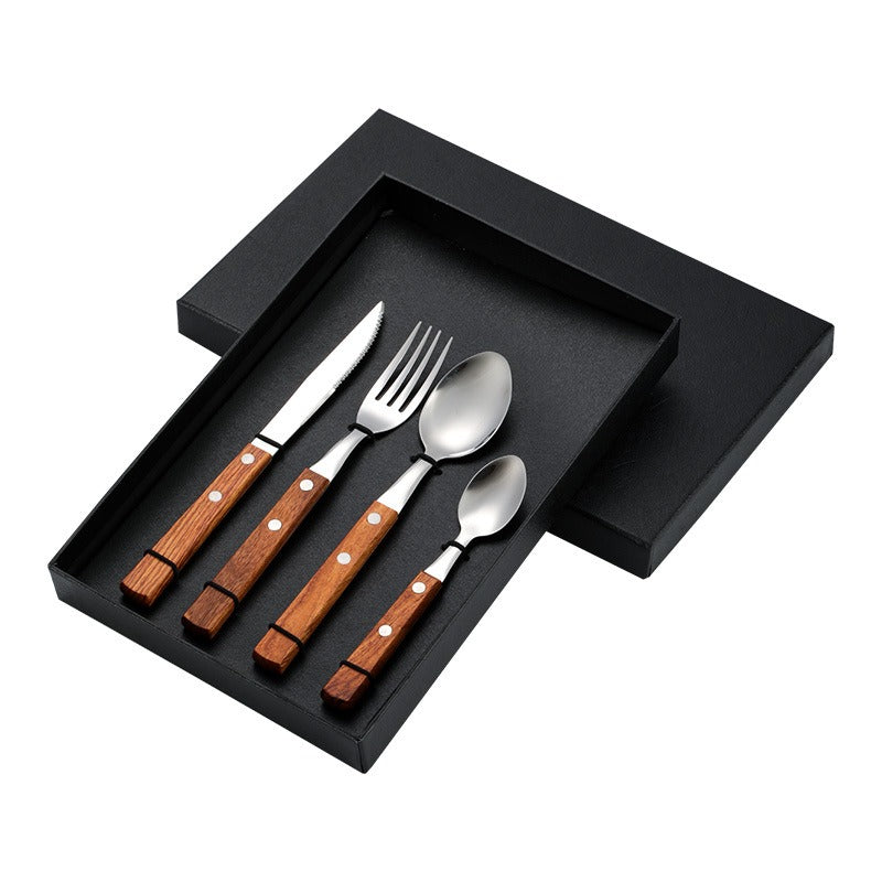 304 Rosewood Knife, Fork, Spoon, Stainless Steel Tableware, Solid Wood Handle, Steak Knife, Fork, Spoon, Dessert Spoon, Chopstic
