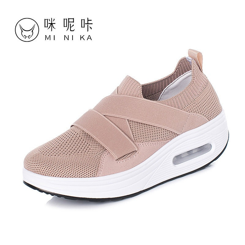 Mi Nai Ka Shake Shoes Women's Thick Sole Increase Hollow Breathable One Foot Pedal Sports Shoes Mom's Shoes Running Shoes