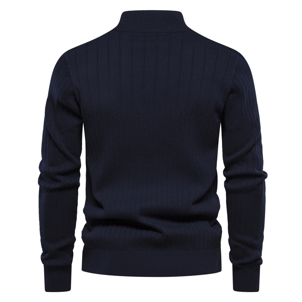 Stand Collar Men's Sweater Half Zipper Solid Color Sweater