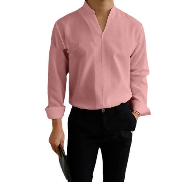 Shirt Men's Standing Collar Solid Color Fit Men's Shirt All Seasons