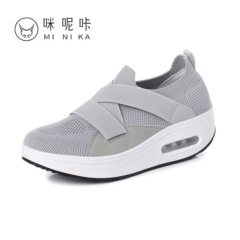 Mi Nai Ka Shake Shoes Women's Thick Sole Increase Hollow Breathable One Foot Pedal Sports Shoes Mom's Shoes Running Shoes