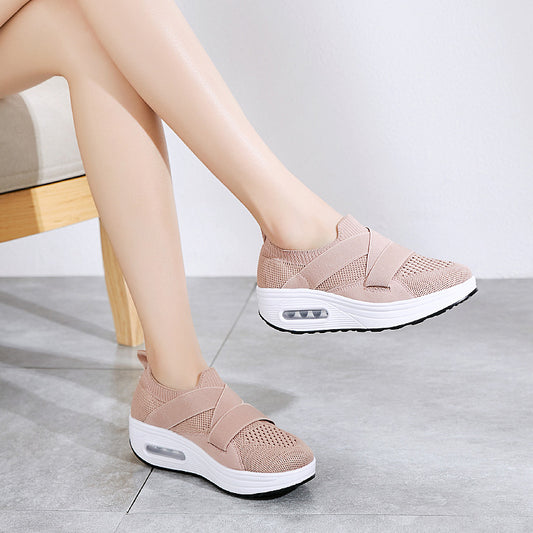 Mi Nai Ka Shake Shoes Women's Thick Sole Increase Hollow Breathable One Foot Pedal Sports Shoes Mom's Shoes Running Shoes