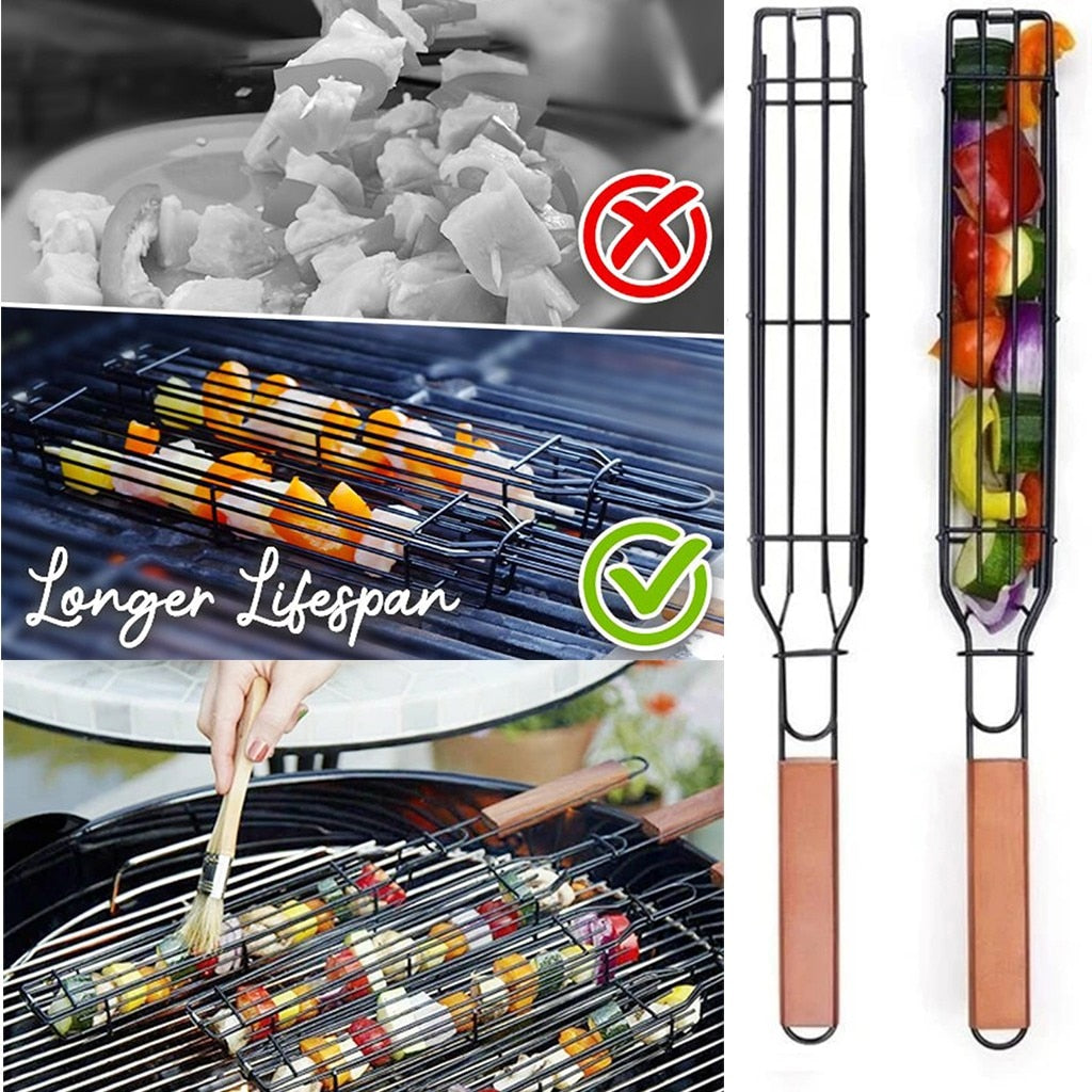 Portable BBQ Grilling Basket Stainless Steel Nonstick Barbecue Grill Basket Tools Mesh  Kitchen Tools kitchen accessories#30