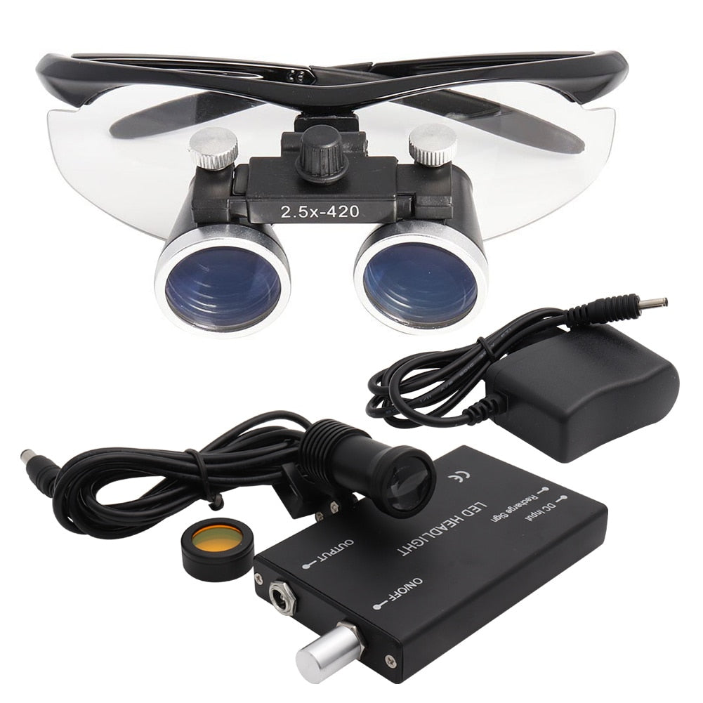 Dental Loupes Magnifier Lab Medical Magnification Binocular 2.5/3.5x420 Headlight Headlamp 5W Cloth Case