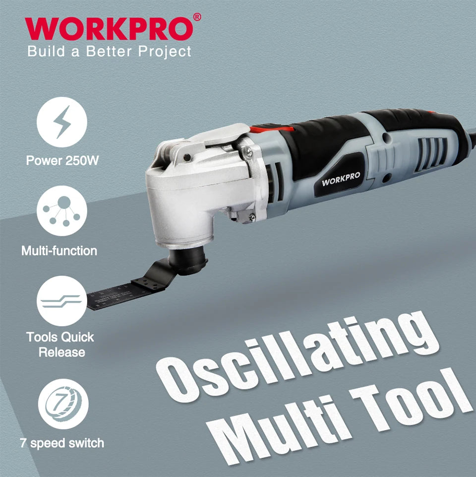 WORKPRO 250W Electric Multifunction Oscillating Tool Variable Speed Power Hand Tool with Accessories Electric Cutter