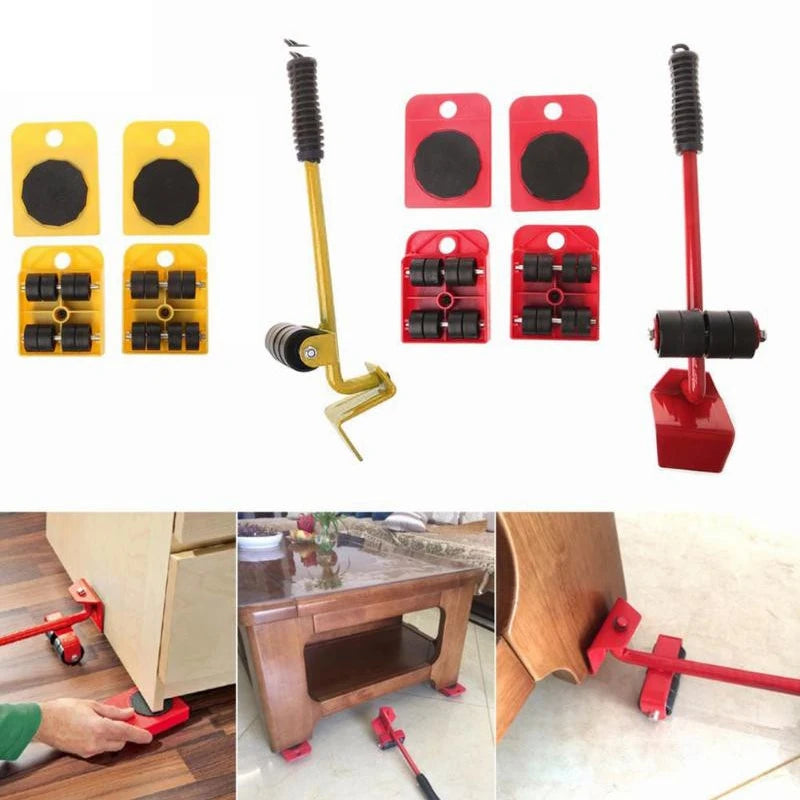 New Easy Furniture Lifter Mover Tool Set Heavy Stuffs Moving 4 Wheeled Roller Wheel Bar Device Furniture Transport Hand Tool Set
