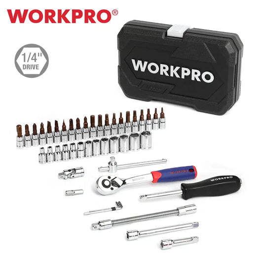 WORKPRO 35-48PC Tool Set Home Instruments Set of Tools for Car Repair Tools 1/4" Dr. Socket Set Ratchet Wrench