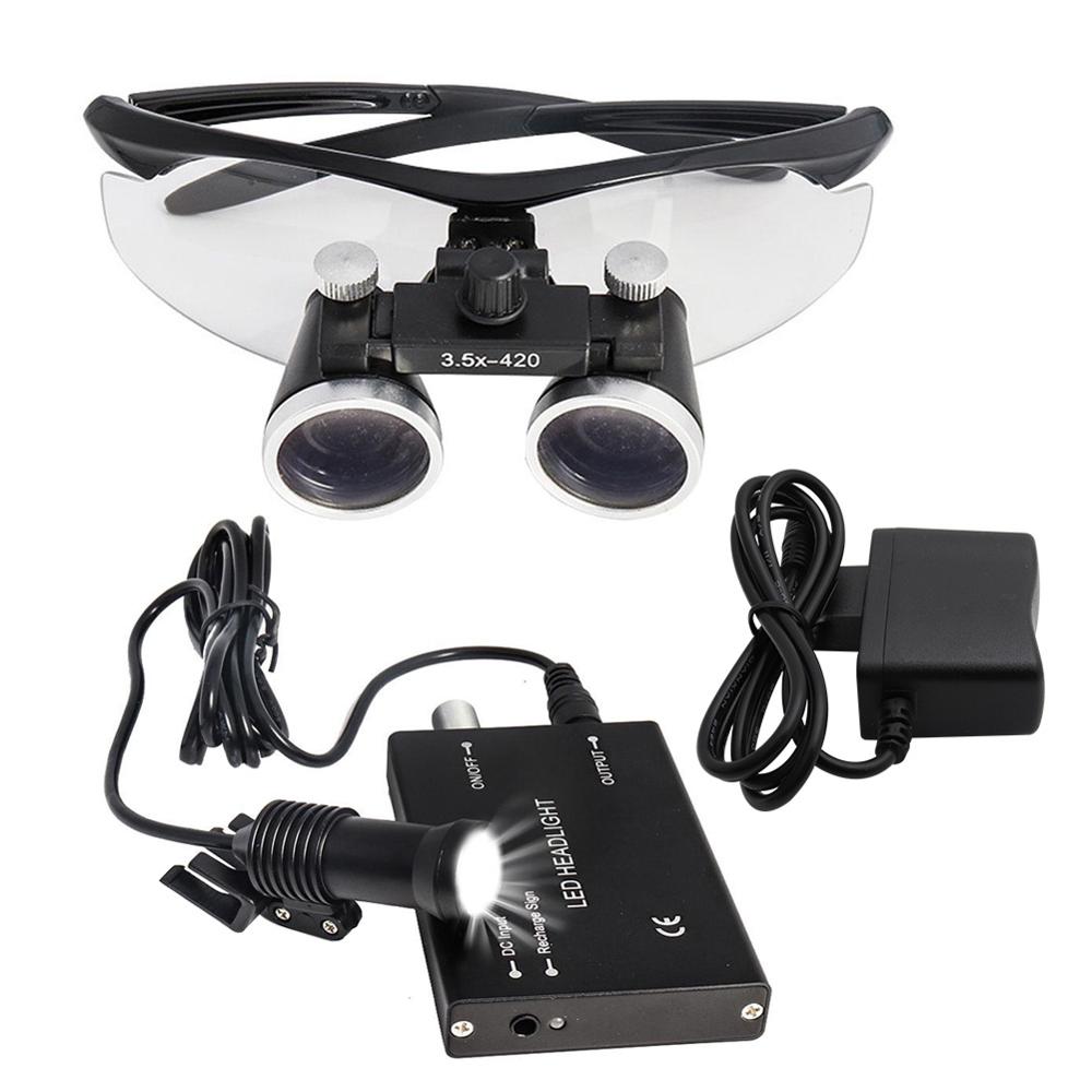 Dental Loupes Magnifier Lab Medical Magnification Binocular 2.5/3.5x420 Headlight Headlamp 5W Cloth Case
